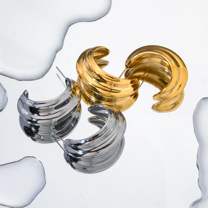 18k gold stainless steel C-shaped earrings