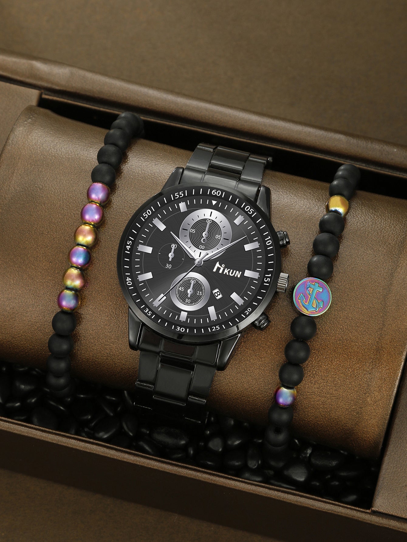 Trendy Beaded Men's Watch Set
