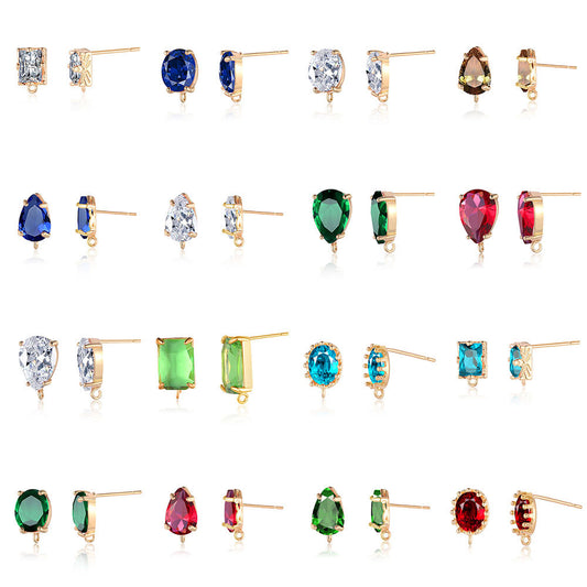 10 piezas/paquete, pendientes de botón de cristal de latón en forma de gota. 