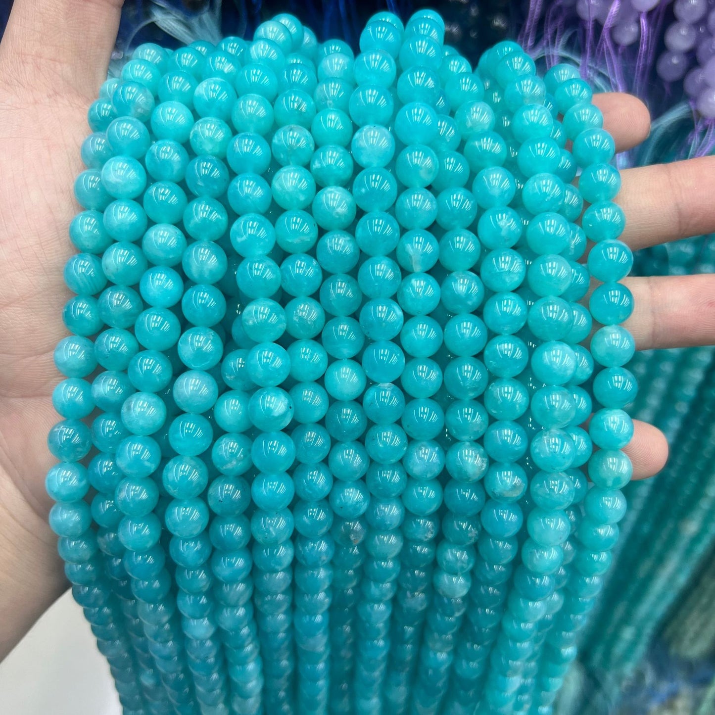 Contas redondas de amazonita 7A natural de 6-10 mm 