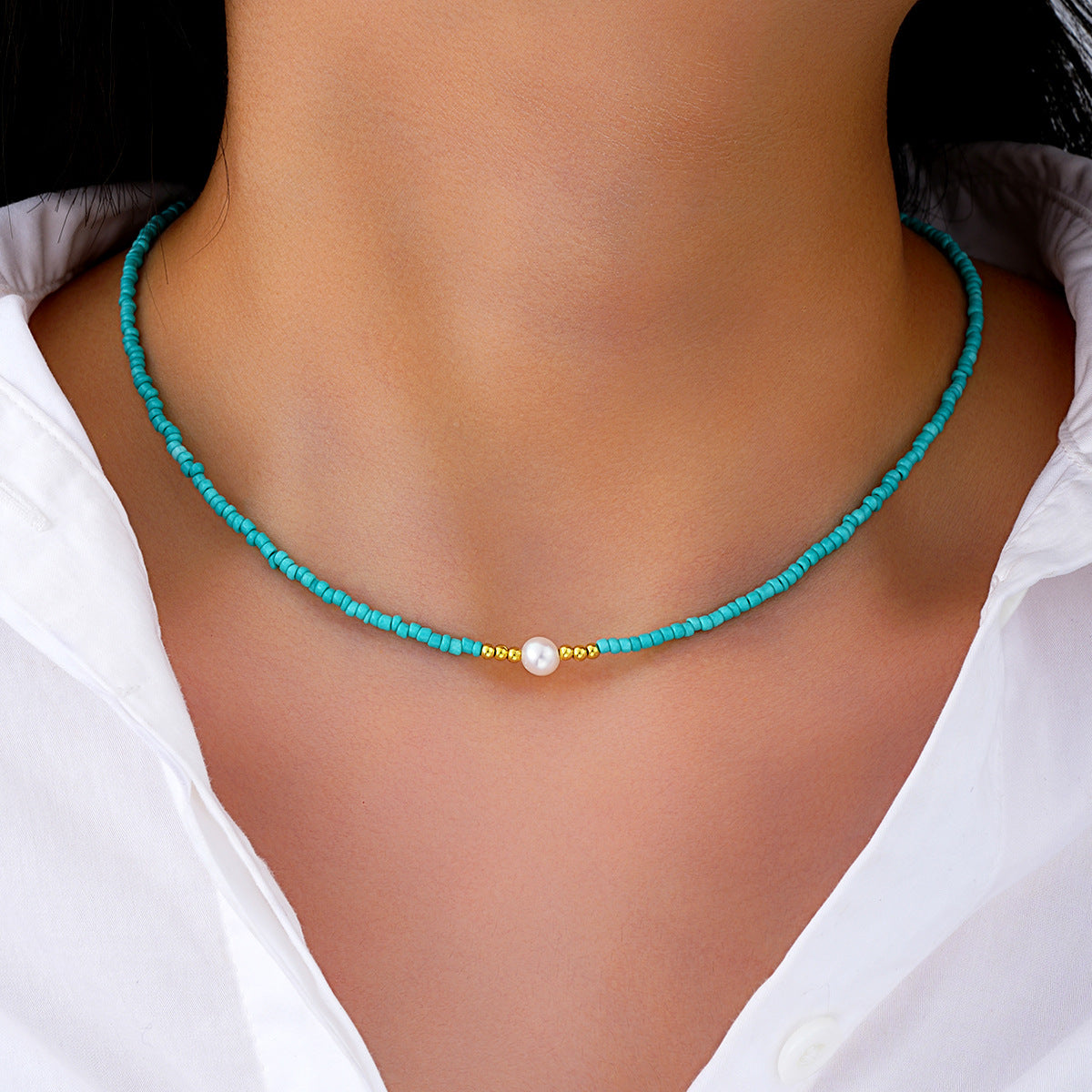 Imitation Pearl Rice Bead Necklace