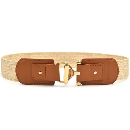 Belt women's wide straw weaving