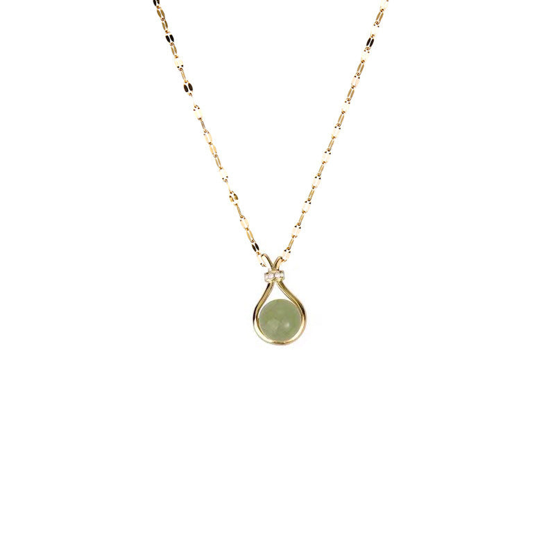 Women's Titanium Steel Collarbone Necklace with Imitation Hetian Jade Lucky Bag