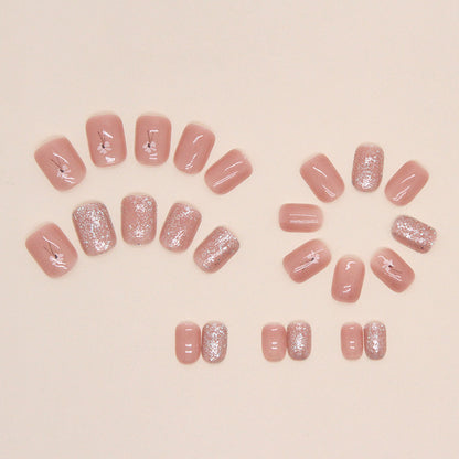 Nude Elegant Floral Short Nails
