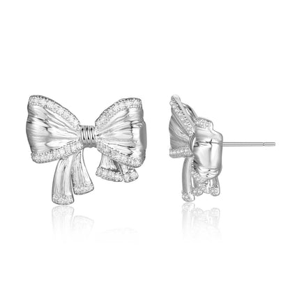 Copper inlaid 5A zircon French butterfly stud earrings