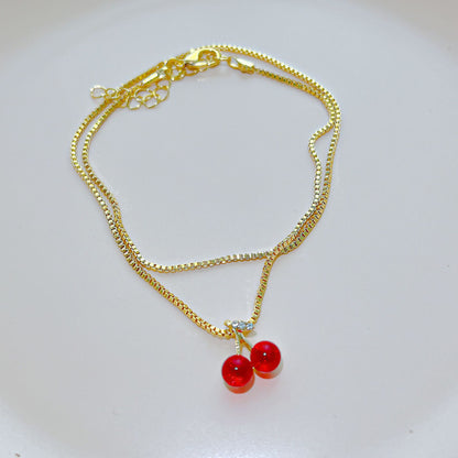 Collar con colgante de cereza roja 