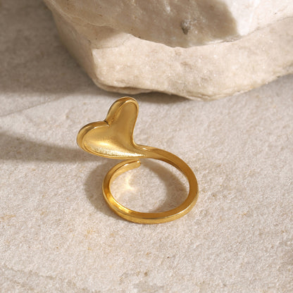 Heart polished open titanium steel ring