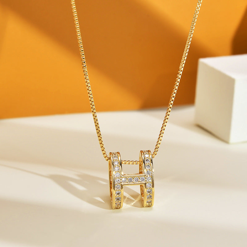 Full diamond zircon letter H necklace