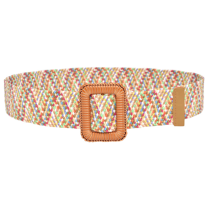 Simple woven wooden round buckle belt
