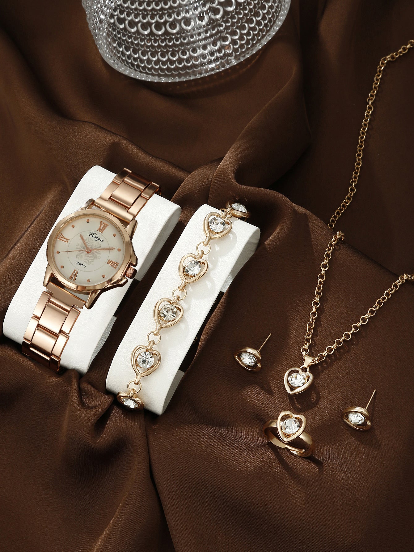 Steel belt quartz watch jewelry set
