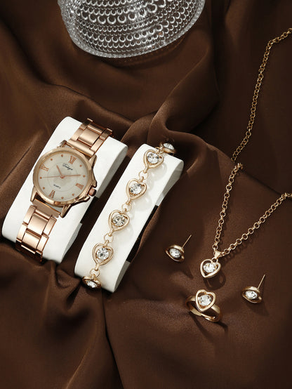 Steel belt quartz watch jewelry set