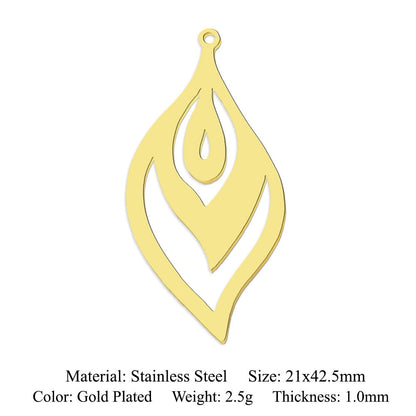 5 pcs/pack geometric square titanium steel pendant ginkgo biloba DIY