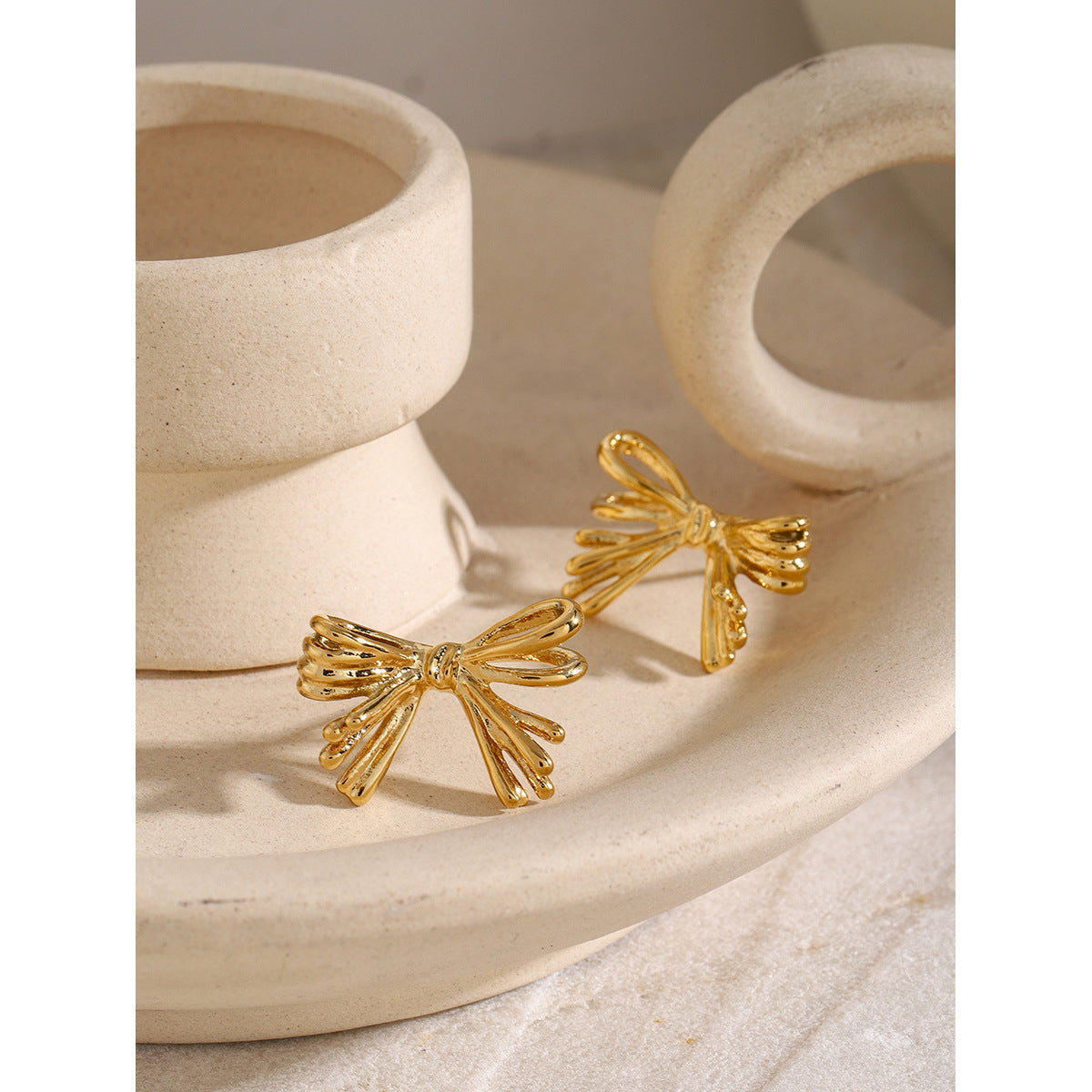 16k gold bow earrings for women