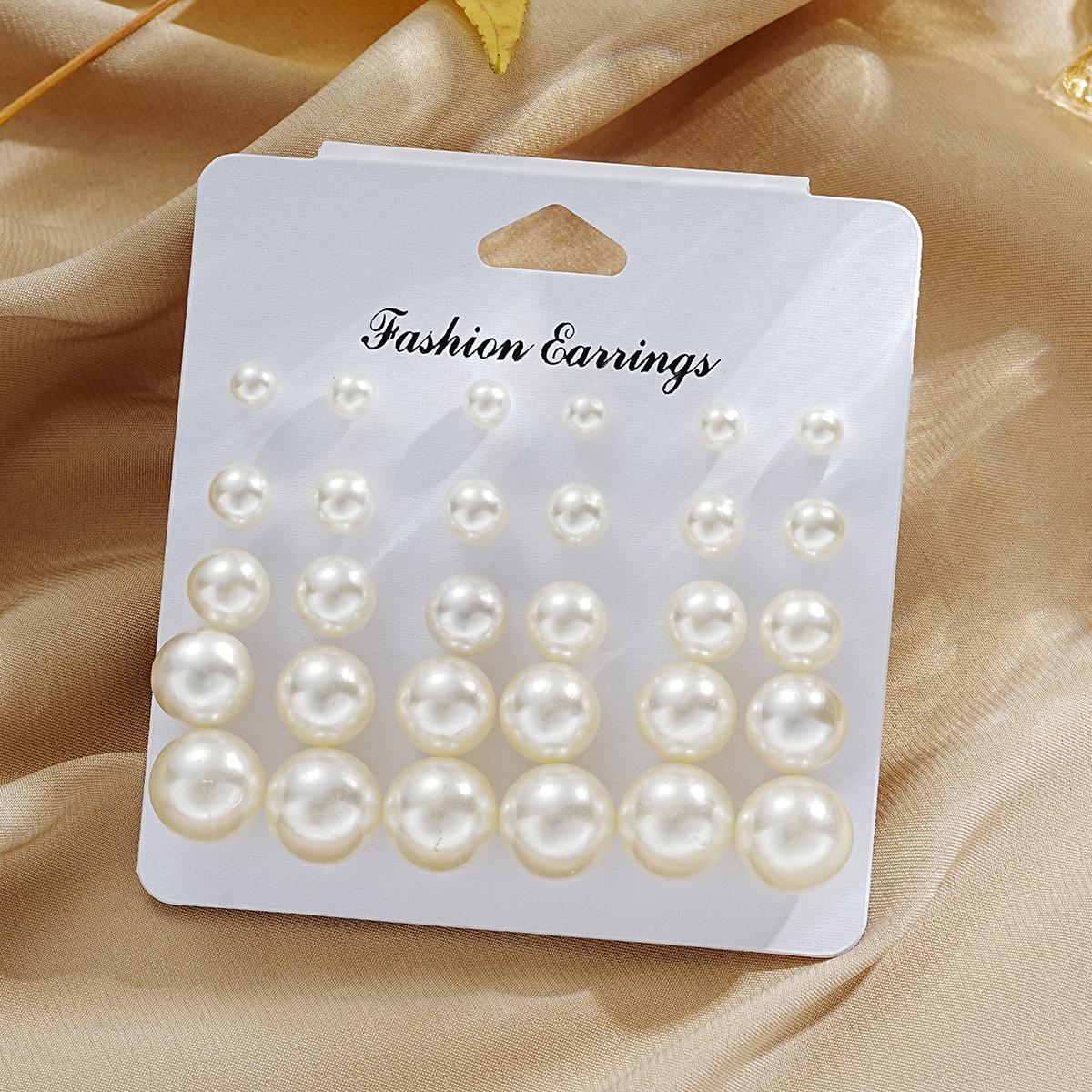 Retro Imitation Pearl Stud Earring Set (15 Pairs)