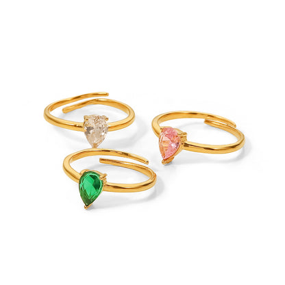 Anillo con circonitas en forma de gota blanca/verde/rosa 