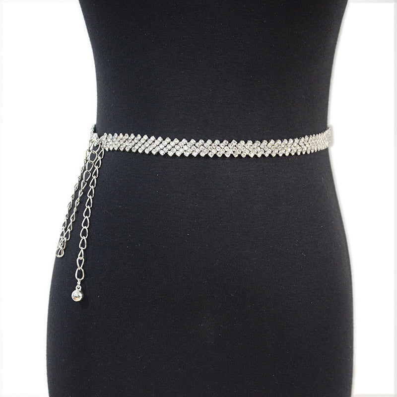 Rhinestone inlaid diamond strap with skirt