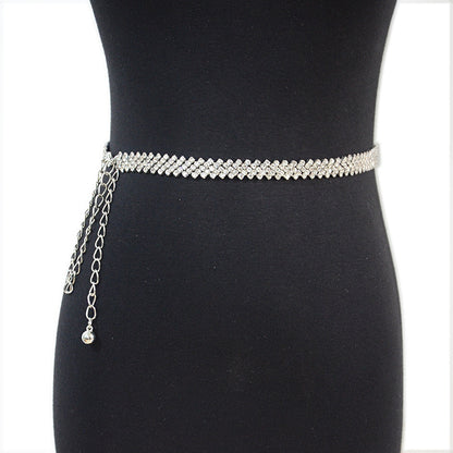 Rhinestone inlaid diamond strap with skirt