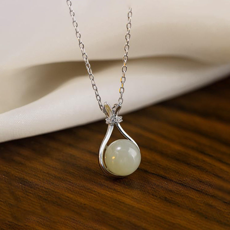 Imitation Hetian Jade Lucky Bag Titanium Steel Clavicle Necklace — Non-Fading