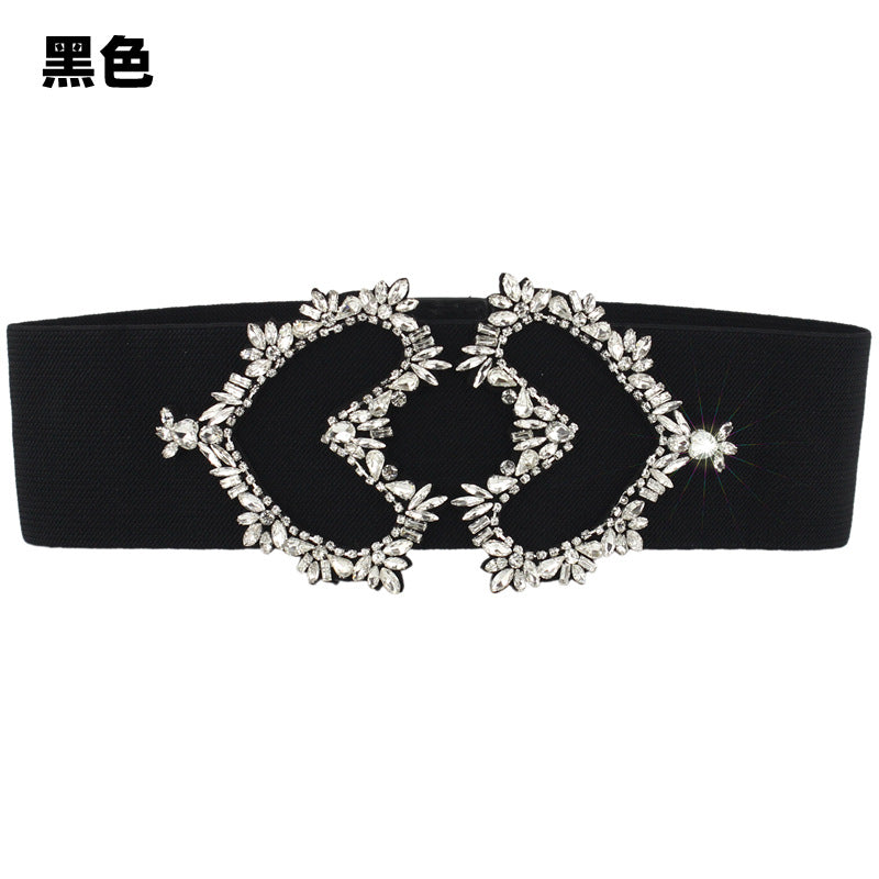 Elastic waist seal hand-sewn rhinestone crystal