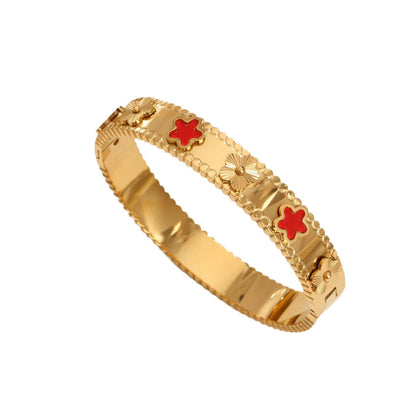 18K Gold Waterproof Stainless Steel Bracelet with Colorful Mother-of-Pearl