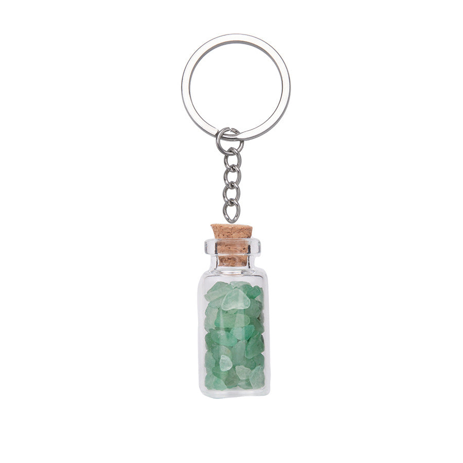 Crushed Agate Wishing Bottle Stainless Steel Keychain Pendant