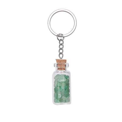 Crushed Agate Wishing Bottle Stainless Steel Keychain Pendant