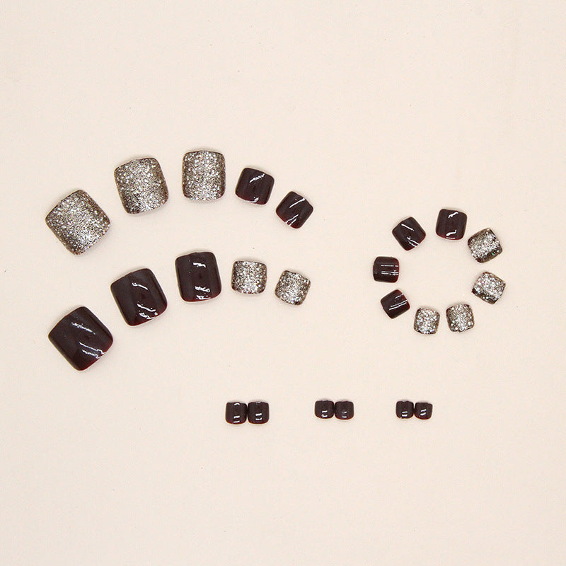 Champagne Red Glitter Toe Nails