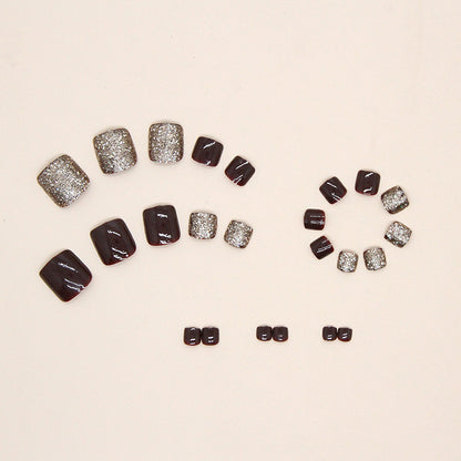 Champagne Red Glitter Toe Nails