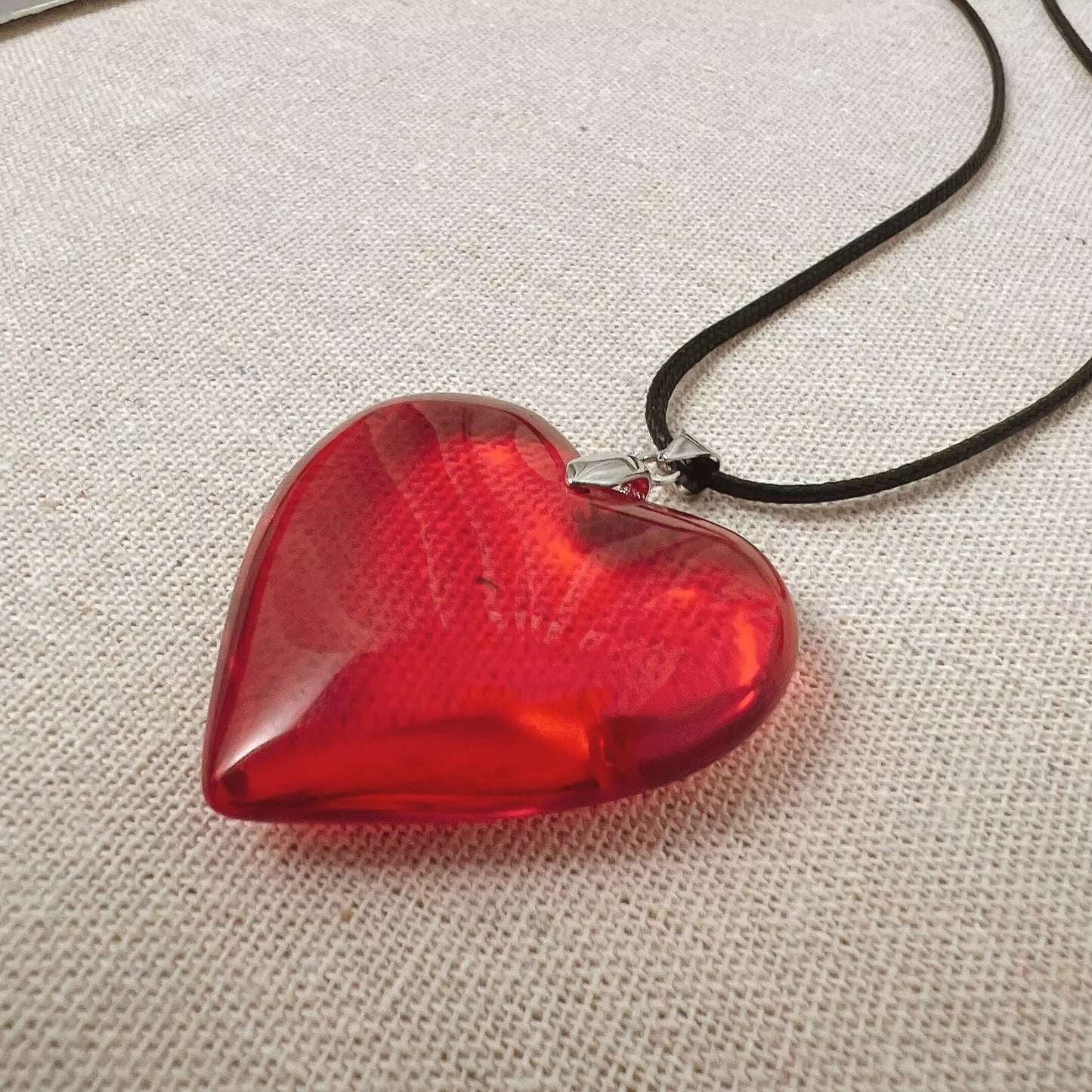 Red Heart Leather Cord Necklace