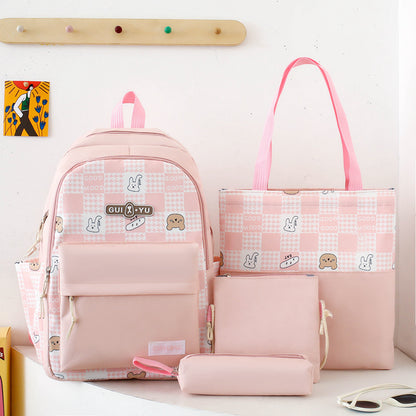 4-piece school bag large capacity canvas backpack