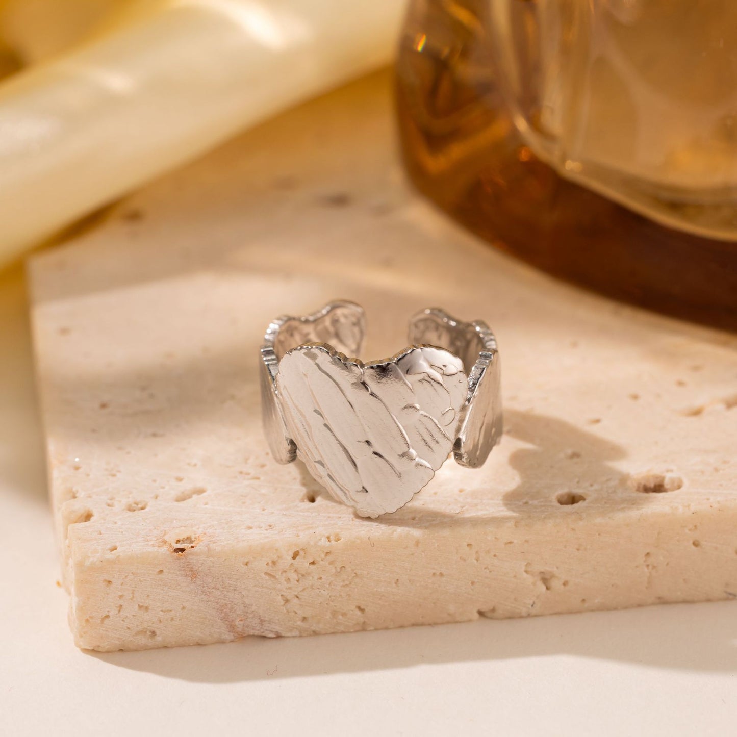 18K Gold Titanium Steel Heart Ring