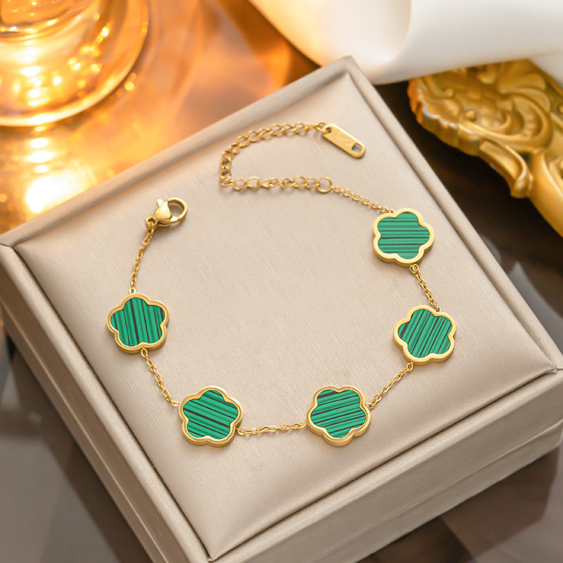 Pulsera de nácar de oro y acero titanio - De moda