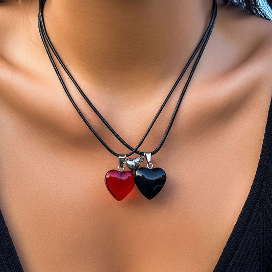 Collar de hilo de cera con forma de corazón para pareja