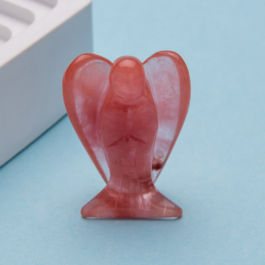 Cristal 1,5 polegadas anjo escultura pedra de quartzo diy decoração para casa pingente 