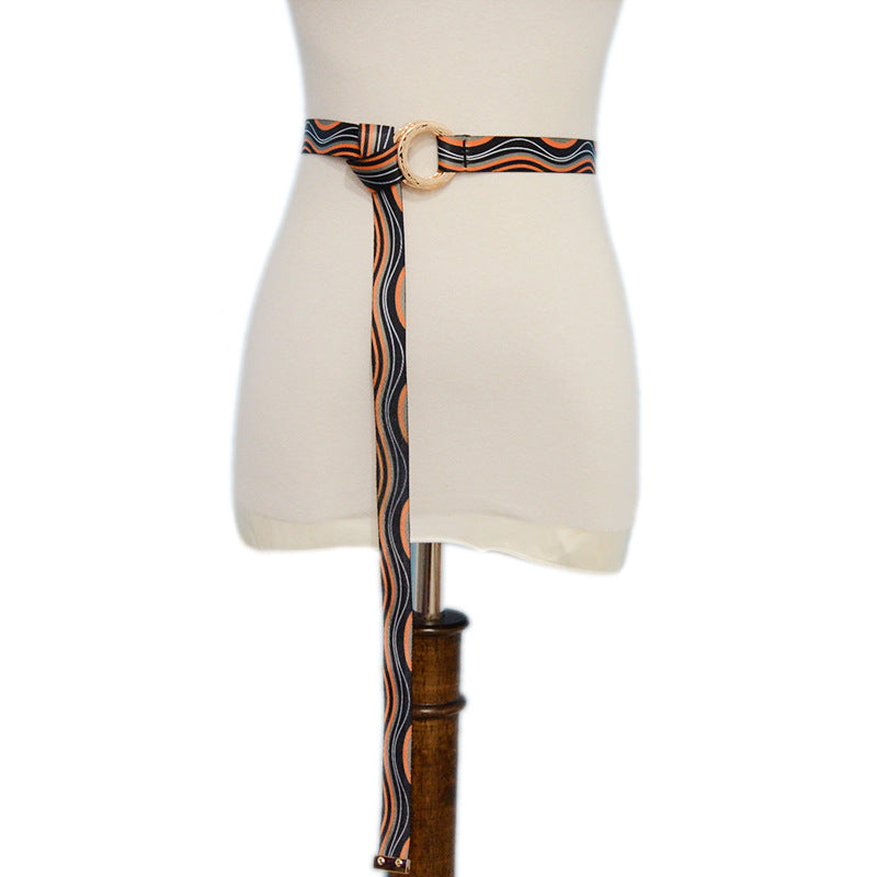 Pattern ring buckle thin belt