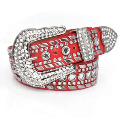Pin buckle fashion wide rhinestone inlaid belt