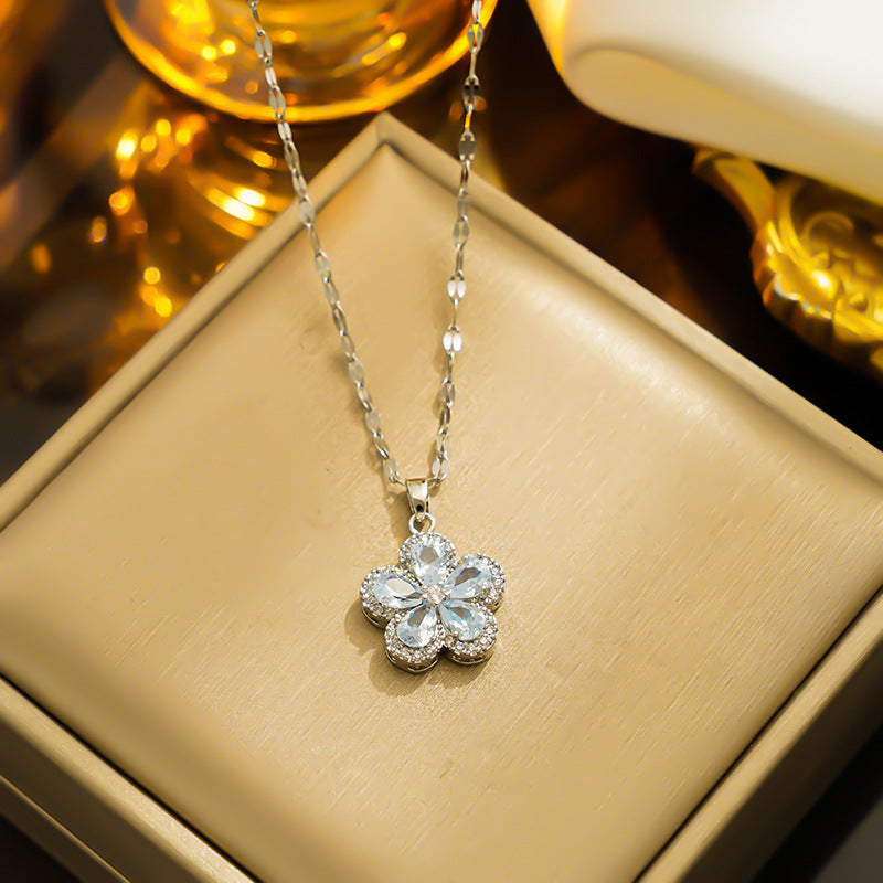 Colar de titânio estilo europeu, pingente floral luxuoso 