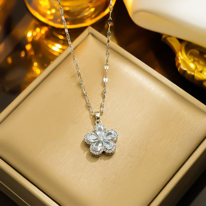 Colar de titânio estilo europeu, pingente floral luxuoso 