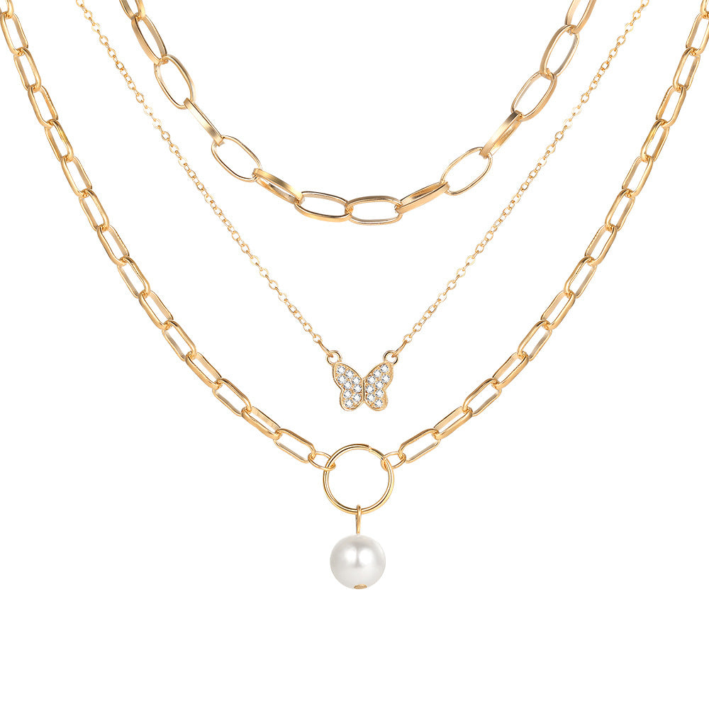 Butterfly Pearl Pendant Necklace Clavicle Chain