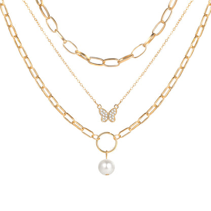 Butterfly Pearl Pendant Necklace Clavicle Chain