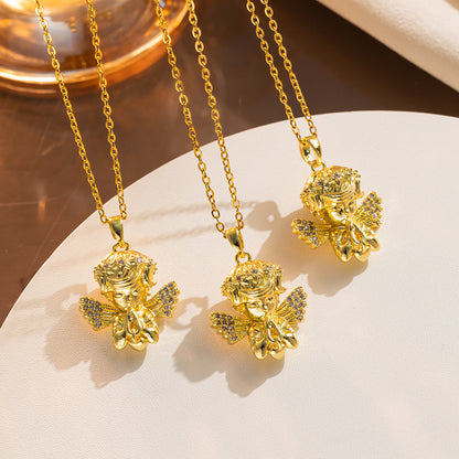 Colar de aço de titânio com pingente de cupido joias de luxo faça você mesmo 