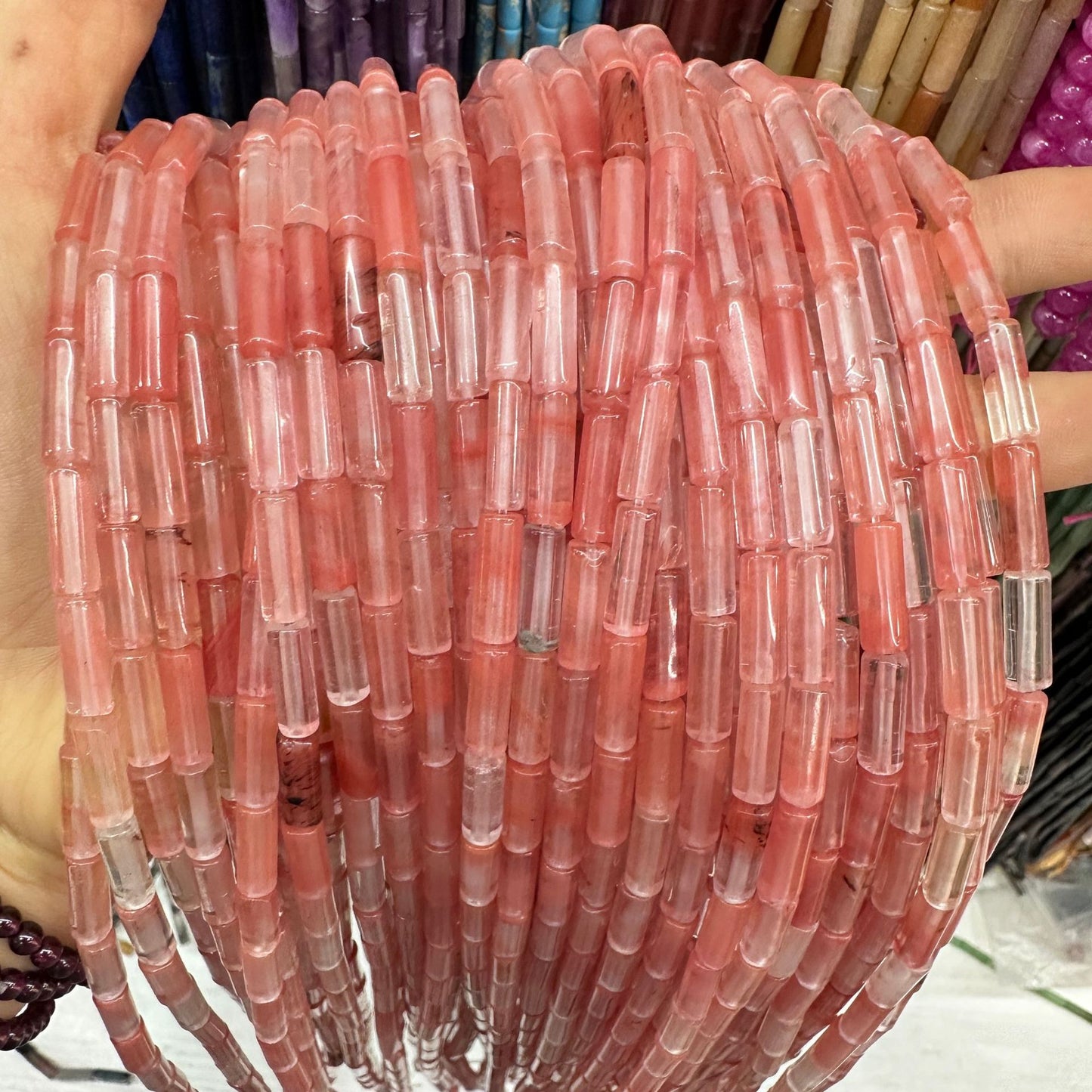 4*13MM natural stone crystal cylindrical spacer beads