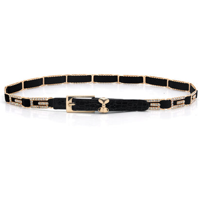 Fashion rhinestone red and black thin belt