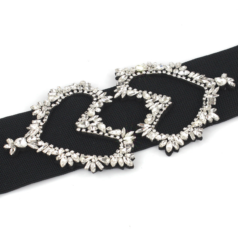 Elastic waist seal hand-sewn rhinestone crystal