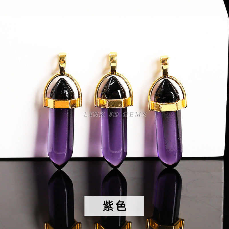 Colorful glass hexagonal column pendant