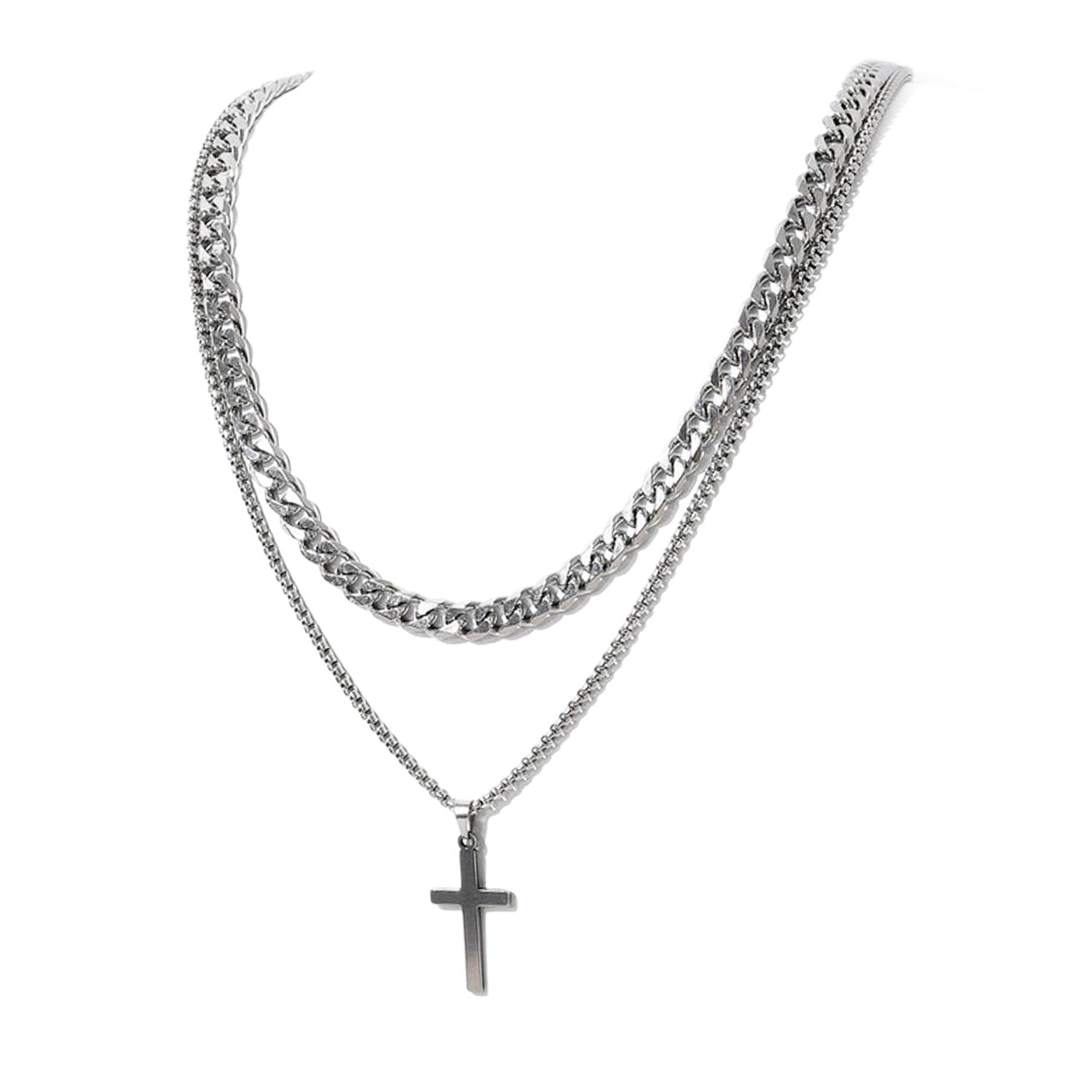Stainless Steel Double-Layer Twist Cross Necklace