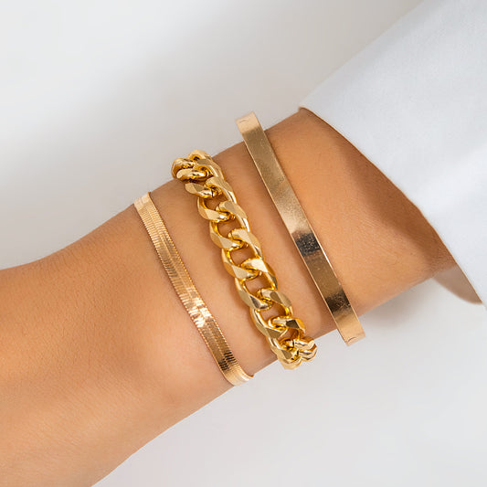Conjunto de pulseras de cadena gruesa de metal punk 