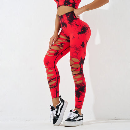 European and American Tie-Dye Ripped Yoga Pants