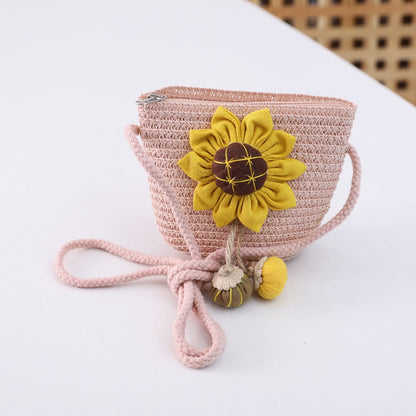 Girls' Summer Fisherman Straw Bag Set Stylish Cute Floral Sun Protection