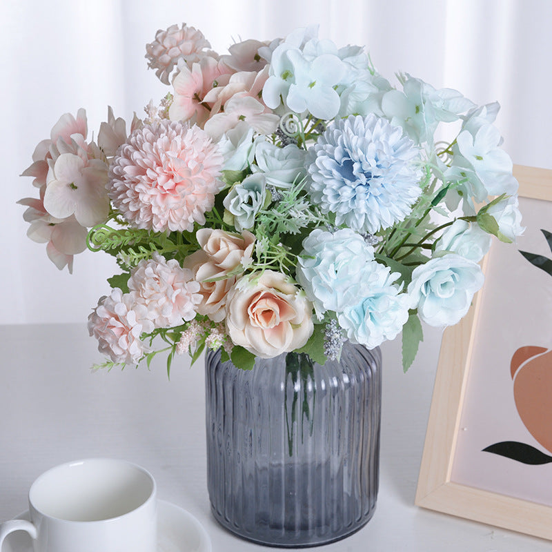 7 cachos de rosas adereços de flores artificiais buquê de crisântemo 